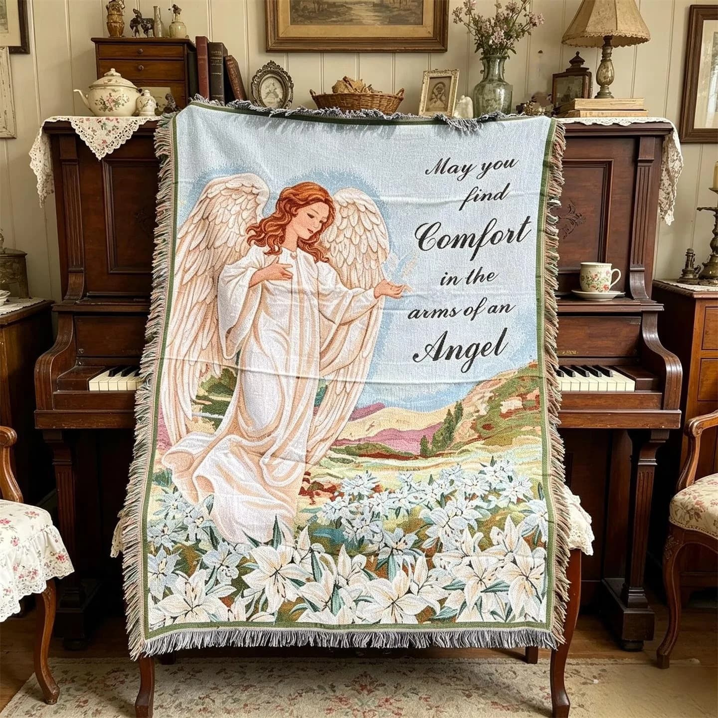 Pătură decorativă cu model înger, pentru canapea și artă de perete