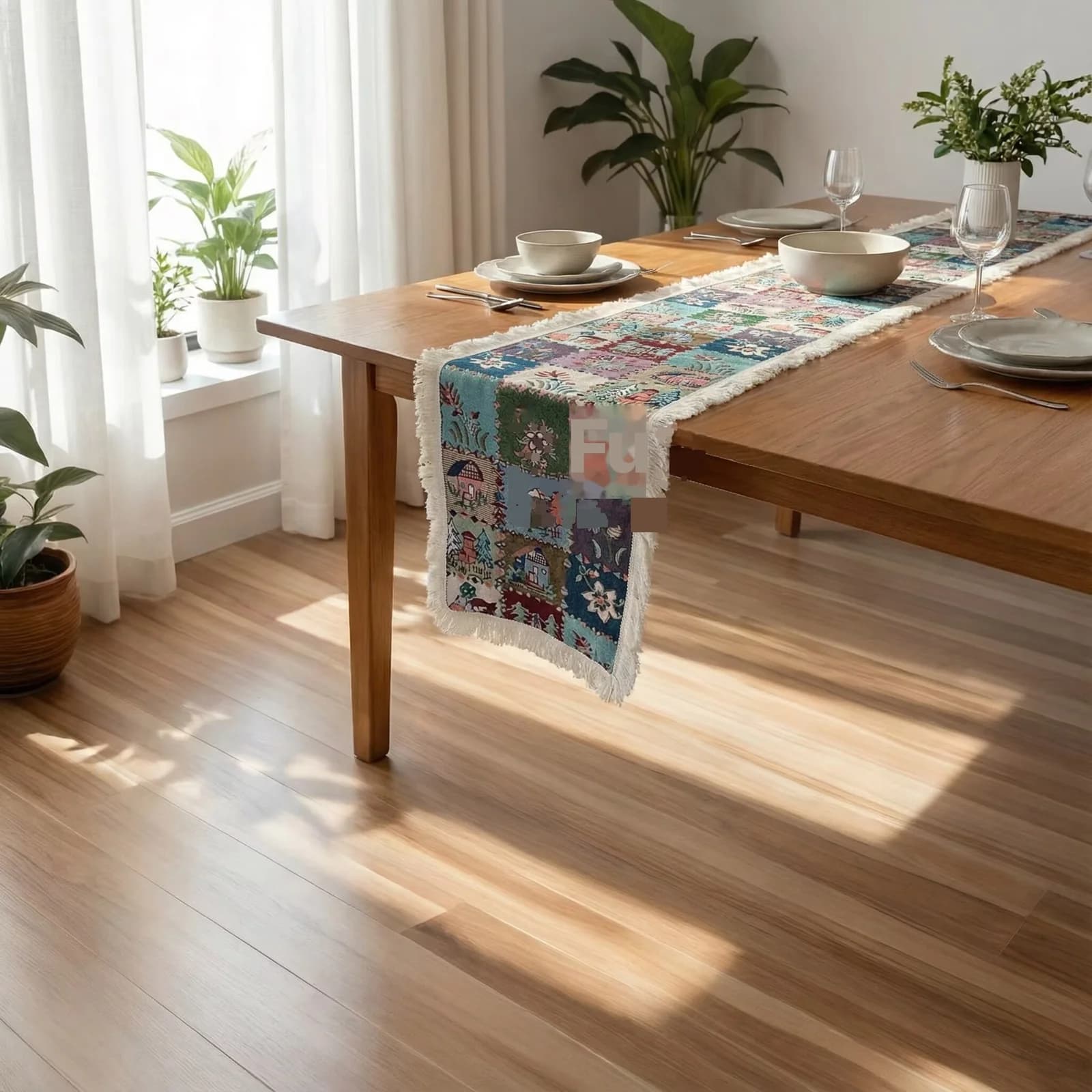 Feșă de masă jacard din amestec de bumbac, model floral pentru decor dining