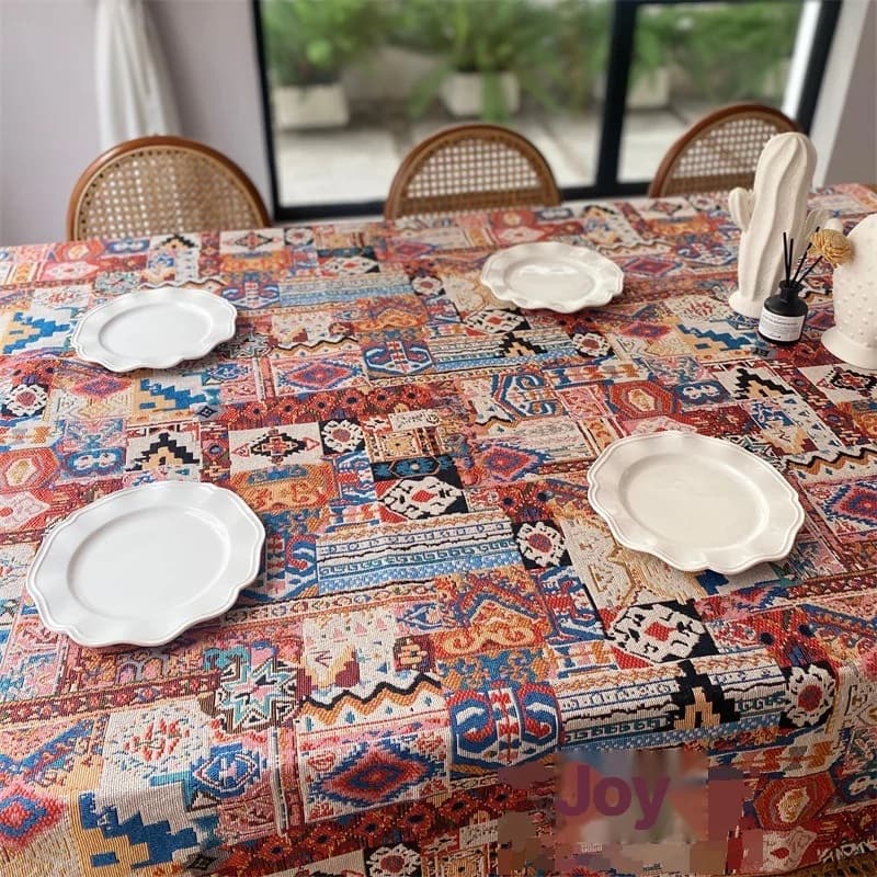 Față de masă jacard retro boemiană, model geometric, husă decorativă