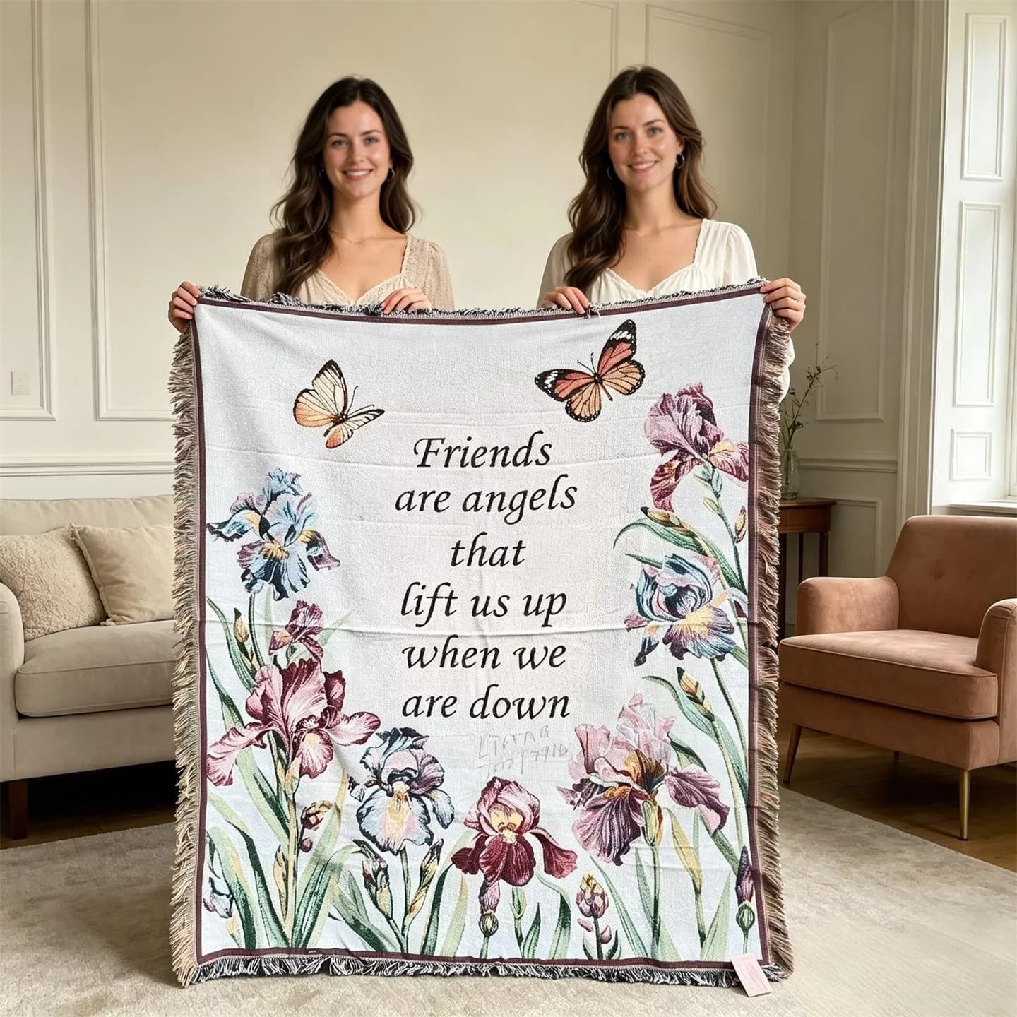 Pătură decorativă din amestec de bumbac pentru canapea, cu model floral