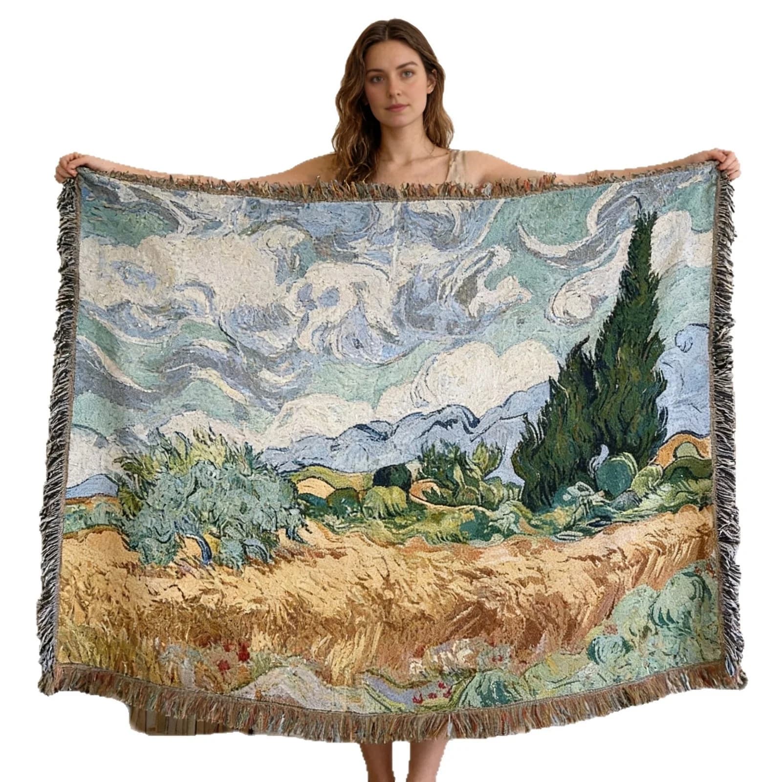 Pătură tip tapiserie țesută în stil Van Gogh pentru canapea sau decor de perete