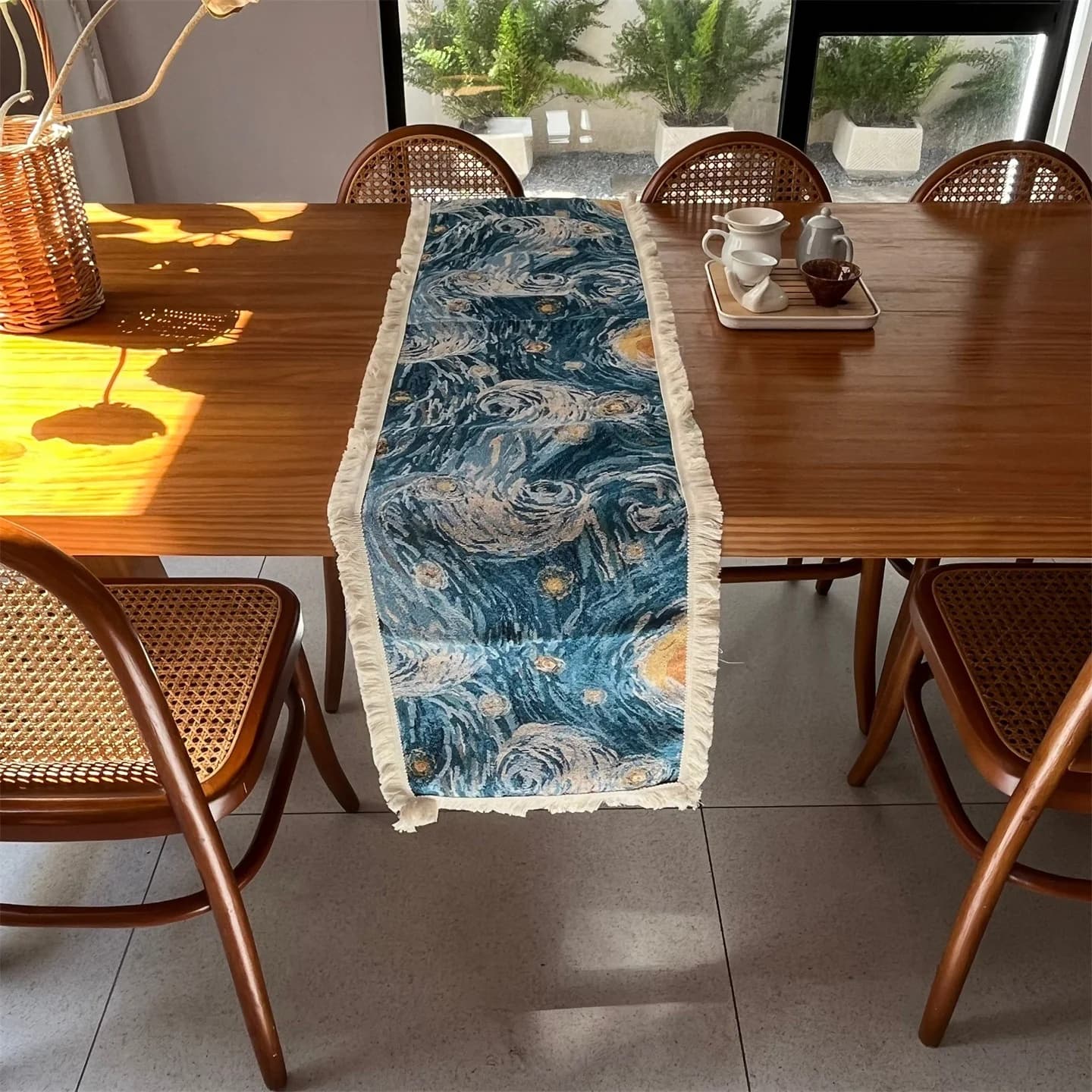Față de masă decorativă, stil Van Gogh Noapte Înstelată, amestec bumbac