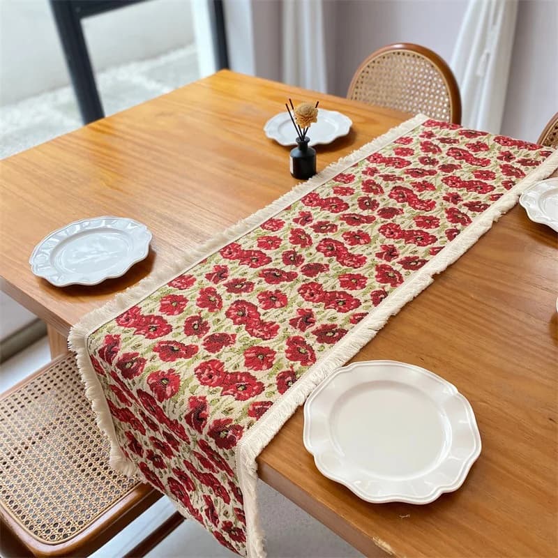 Față de masă florală din amestec de bumbac pentru decorul sufrageriei