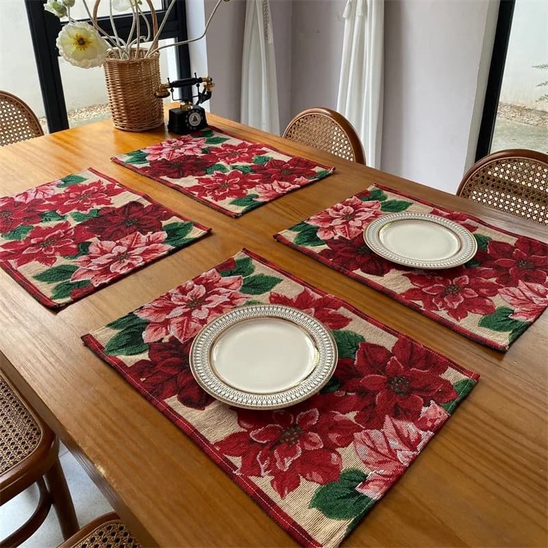 Feță de masă de Crăciun, decor festiv roșu pentru masa de dining