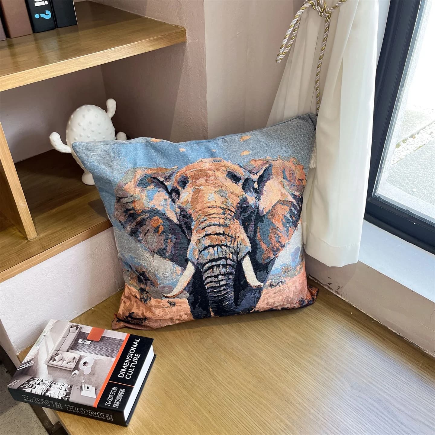 Husă pernă decorativă retro cu imprimeu animalier 45x45cm din amestec de bumbac