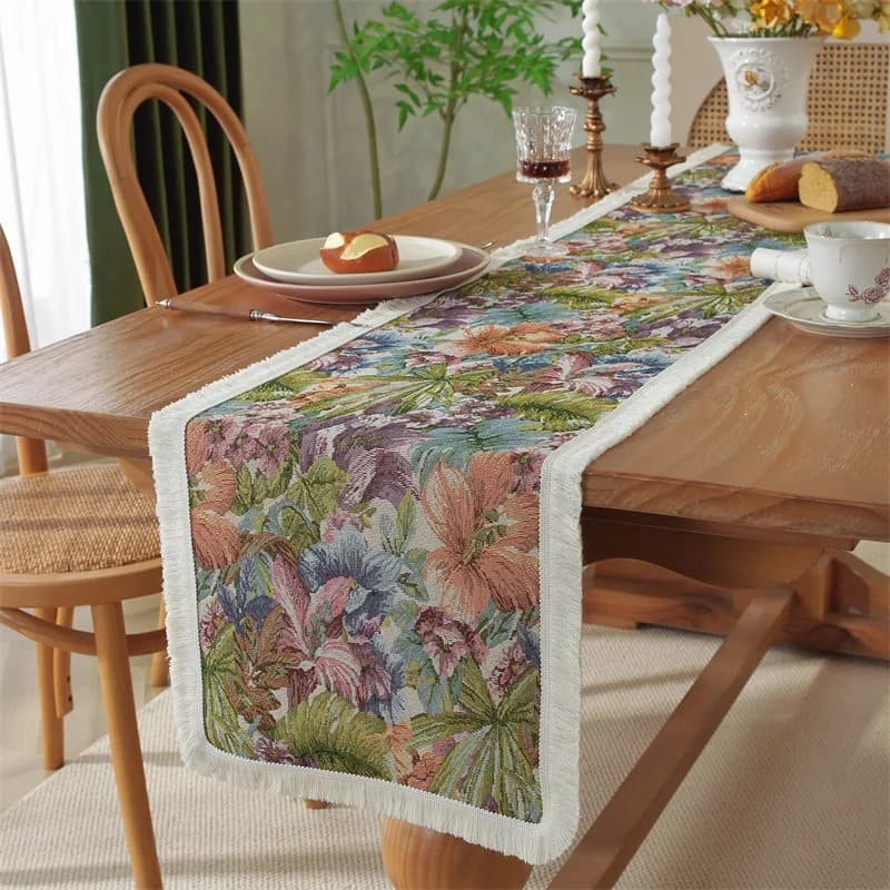 Feță de masă decorativă florală, bumbac și poliester