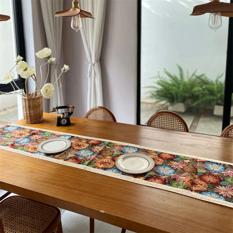 Față de masă bohemiană din amestec de bumbac cu imprimeu floral decorativ
