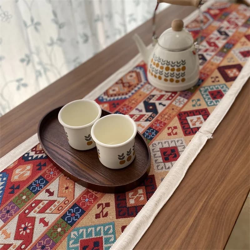 Față de masă florală din bumbac și in, decor pentru masa de dining