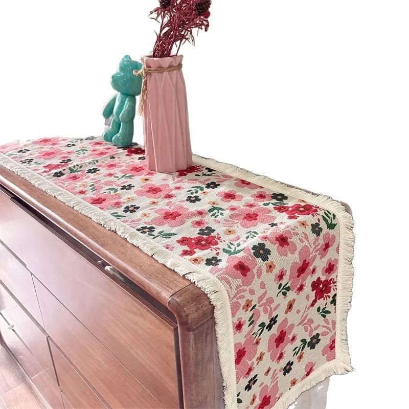 Feță de masă decorativă florală, bumbac și poliester