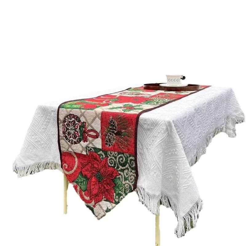 Feță de masă Crăciun, model floral roșu, decor sărbători