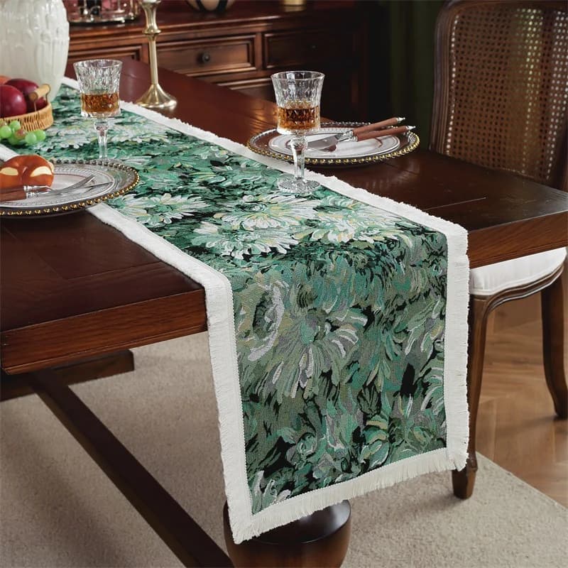 Față de masă florală din bumbac și in, decor pentru masa de dining