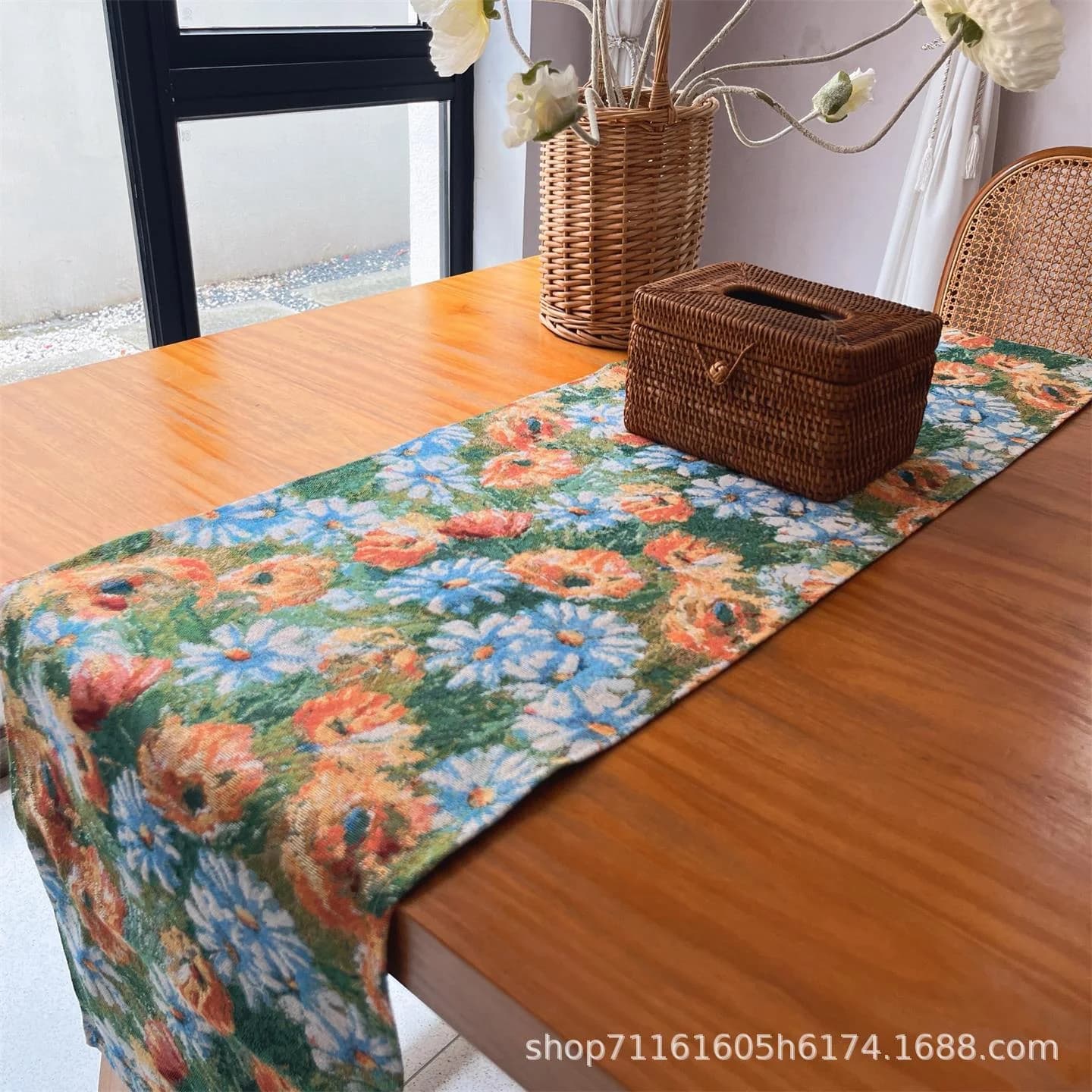 Feșă de masă și suport de farfurie Grădina lui Monet, floral, țesătură din amestec de bumbac